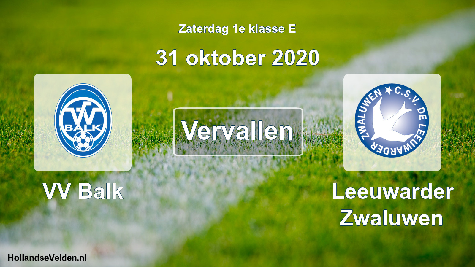 Scheduled Match: VV Balk - Leeuwarder Zwaluwen (31 October 2020)