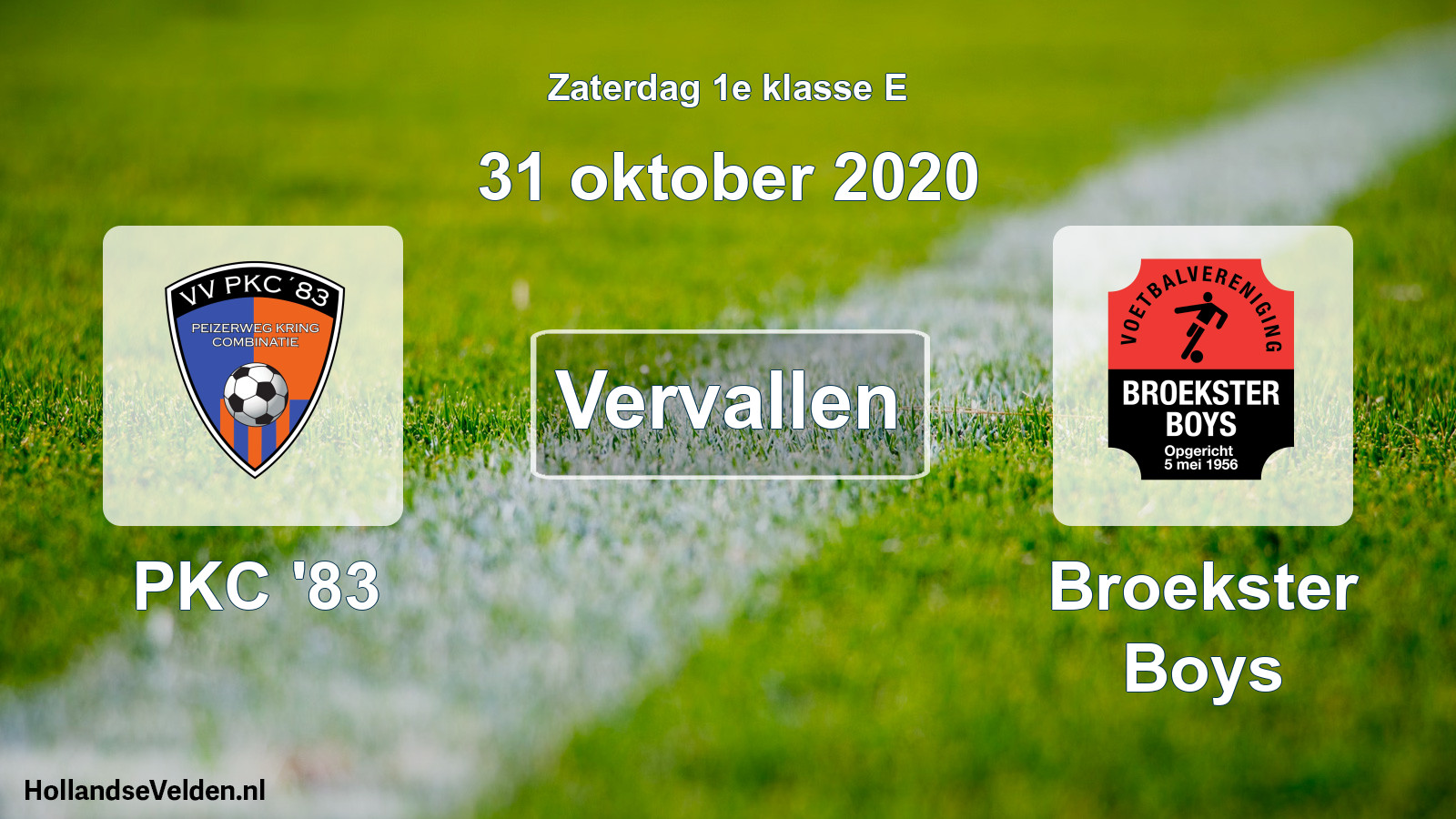 Scheduled Match: PKC '83 - Broekster Boys (31 October 2020)