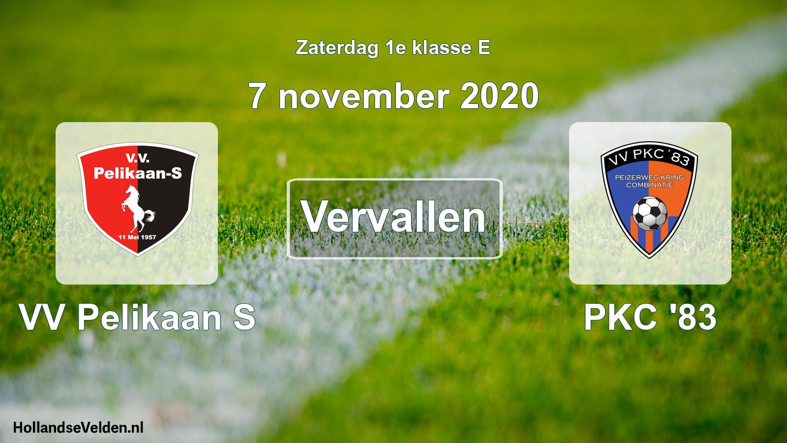 Scheduled Match: VV Pelikaan S - PKC '83 (7 November 2020)