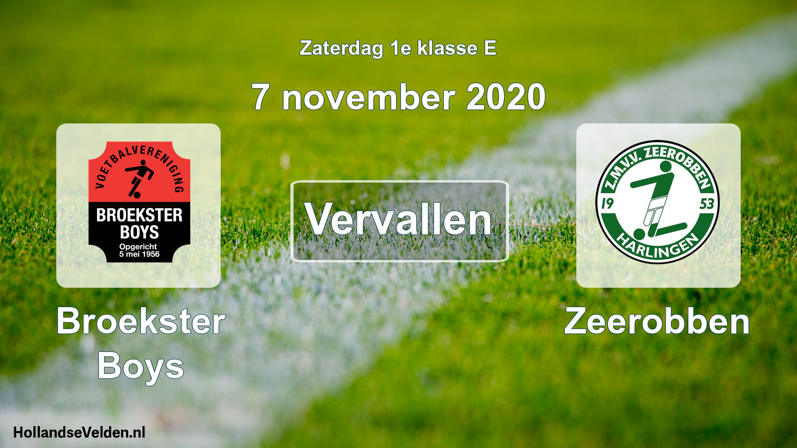 Scheduled Match: Broekster Boys - Zeerobben (7 November 2020)