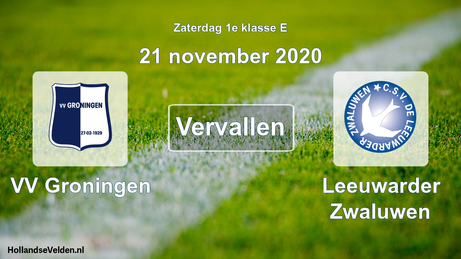 Scheduled Match: VV Groningen - Leeuwarder Zwaluwen (21 November 2020)