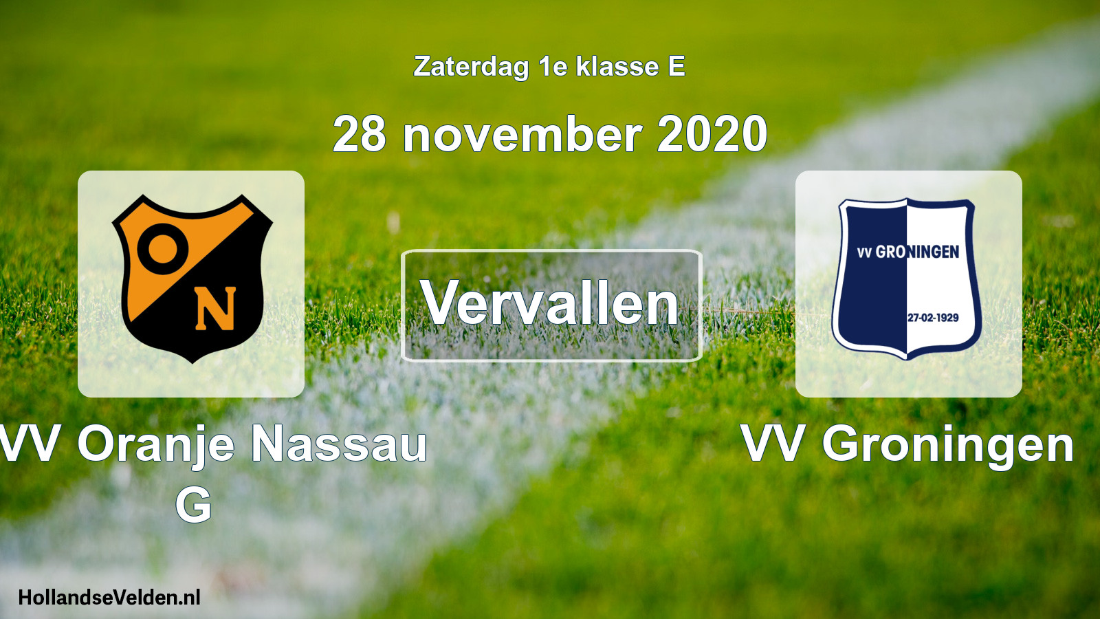 Scheduled Match: CVV Oranje Nassau G - VV Groningen (28 November 2020)