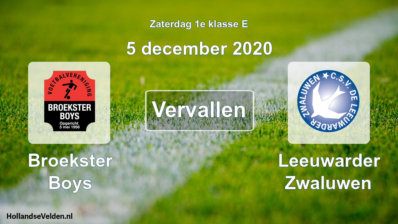 Scheduled Match: Broekster Boys - Leeuwarder Zwaluwen (5 December 2020)