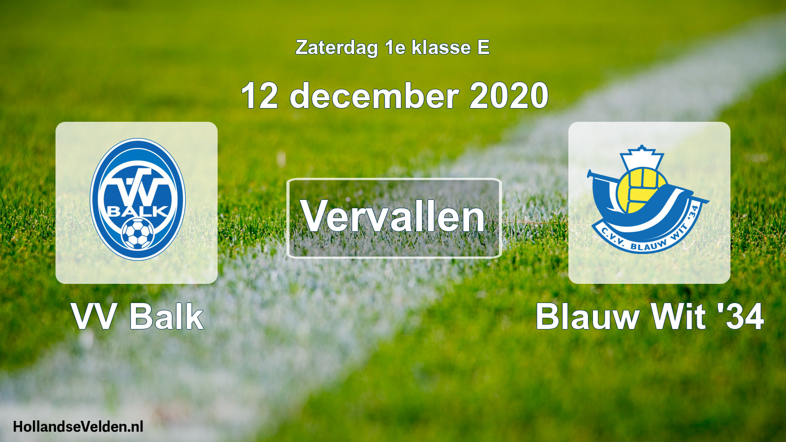 Scheduled Match: VV Balk - Blauw Wit '34 (12 December 2020)