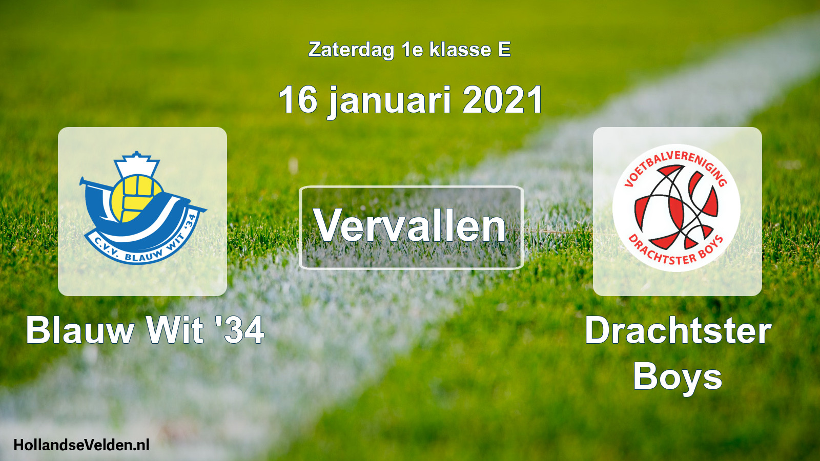 Scheduled Match: Blauw Wit '34 - Drachtster Boys (16 January 2021)
