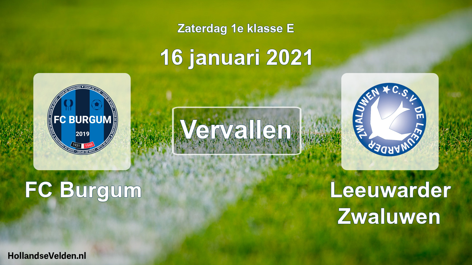 Scheduled Match: FC Burgum - Leeuwarder Zwaluwen (16 January 2021)