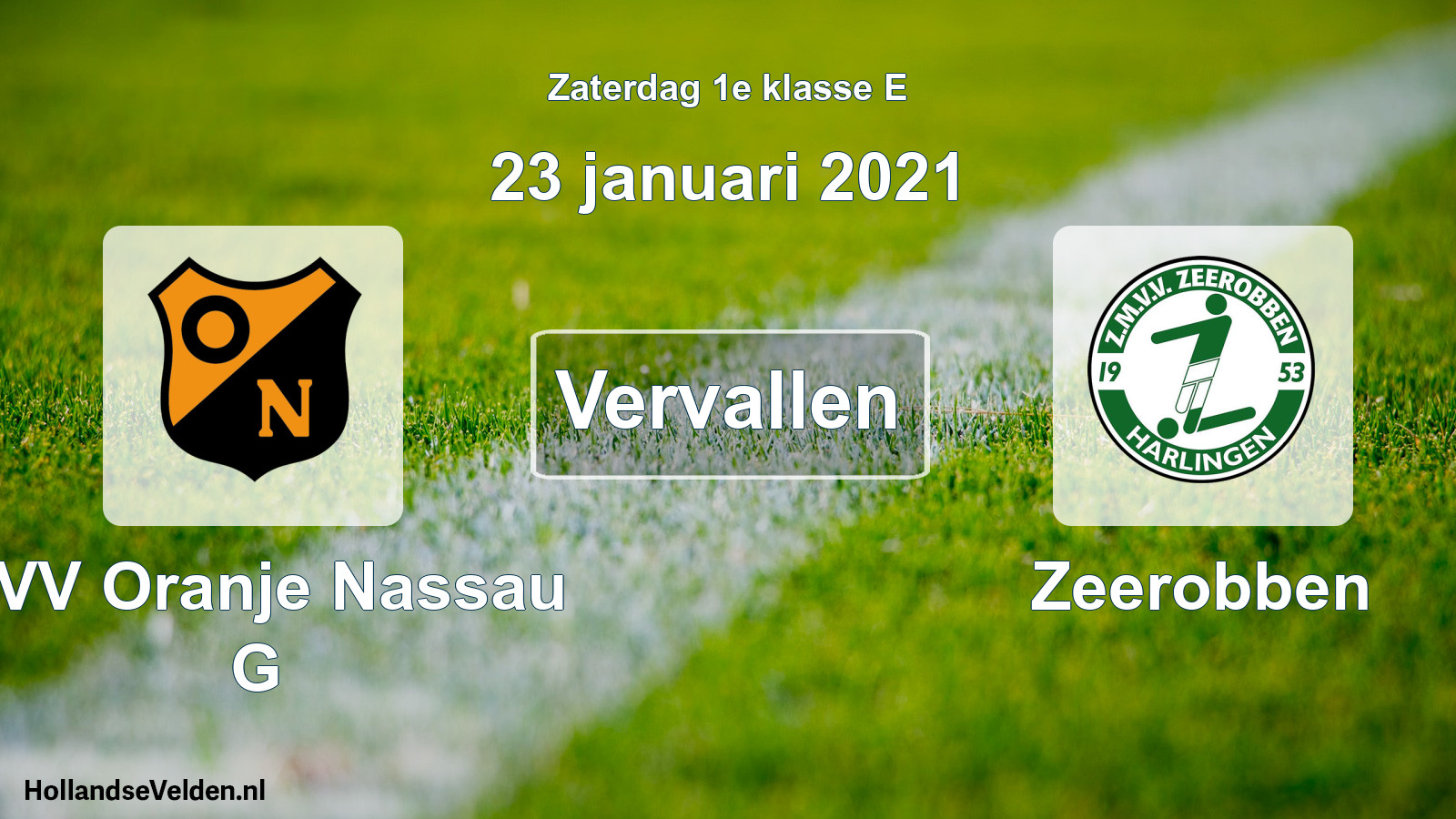 Scheduled Match: CVV Oranje Nassau G - Zeerobben (23 January 2021)