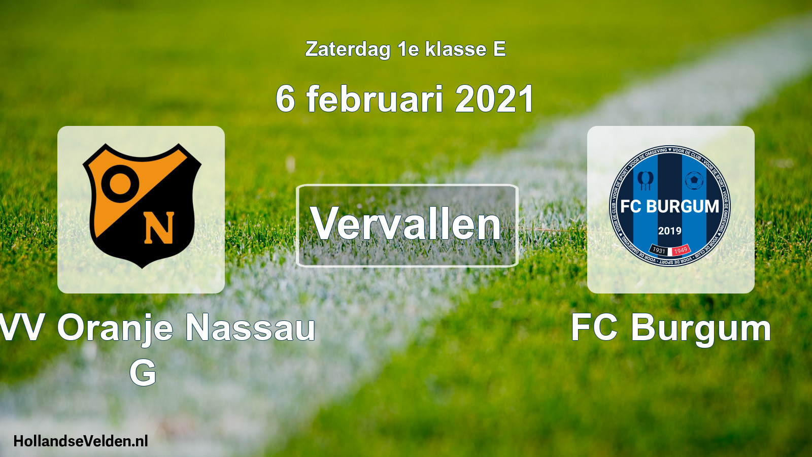 Scheduled Match: CVV Oranje Nassau G - FC Burgum (6 February 2021)