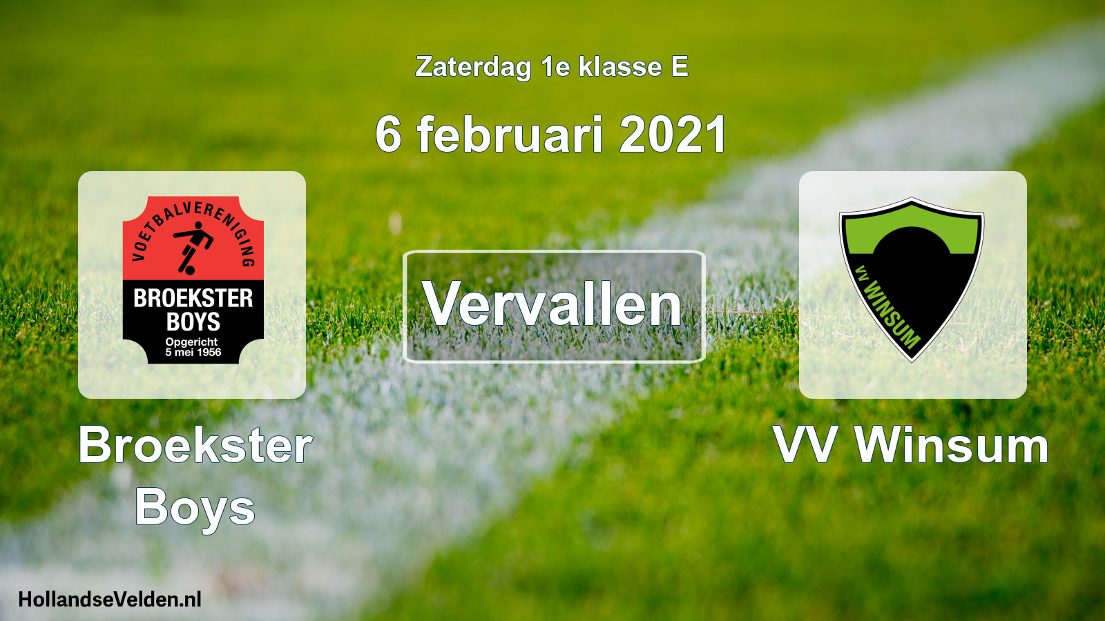 Scheduled Match: Broekster Boys - VV Winsum (6 February 2021)