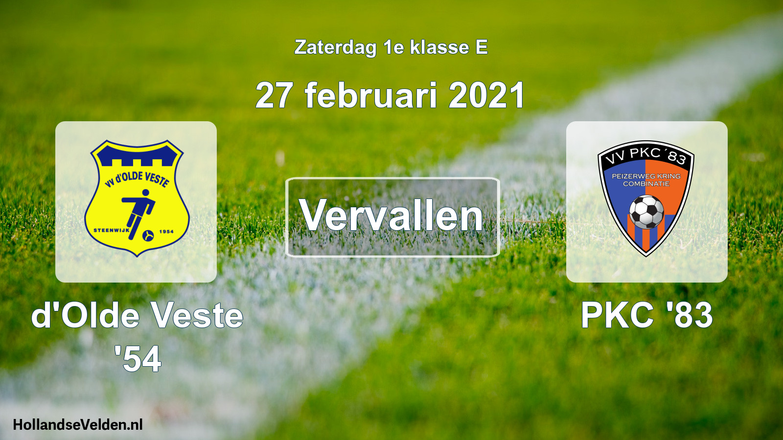 Scheduled Match: d'Olde Veste '54 - PKC '83 (27 February 2021)