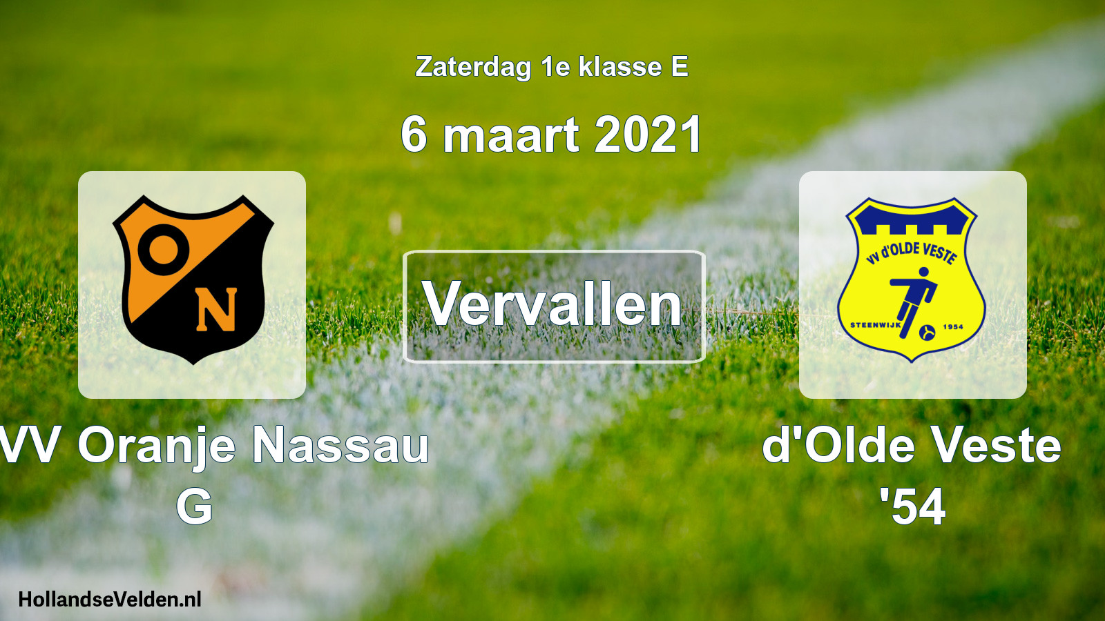 Scheduled Match: CVV Oranje Nassau G - d'Olde Veste '54 (6 March 2021)