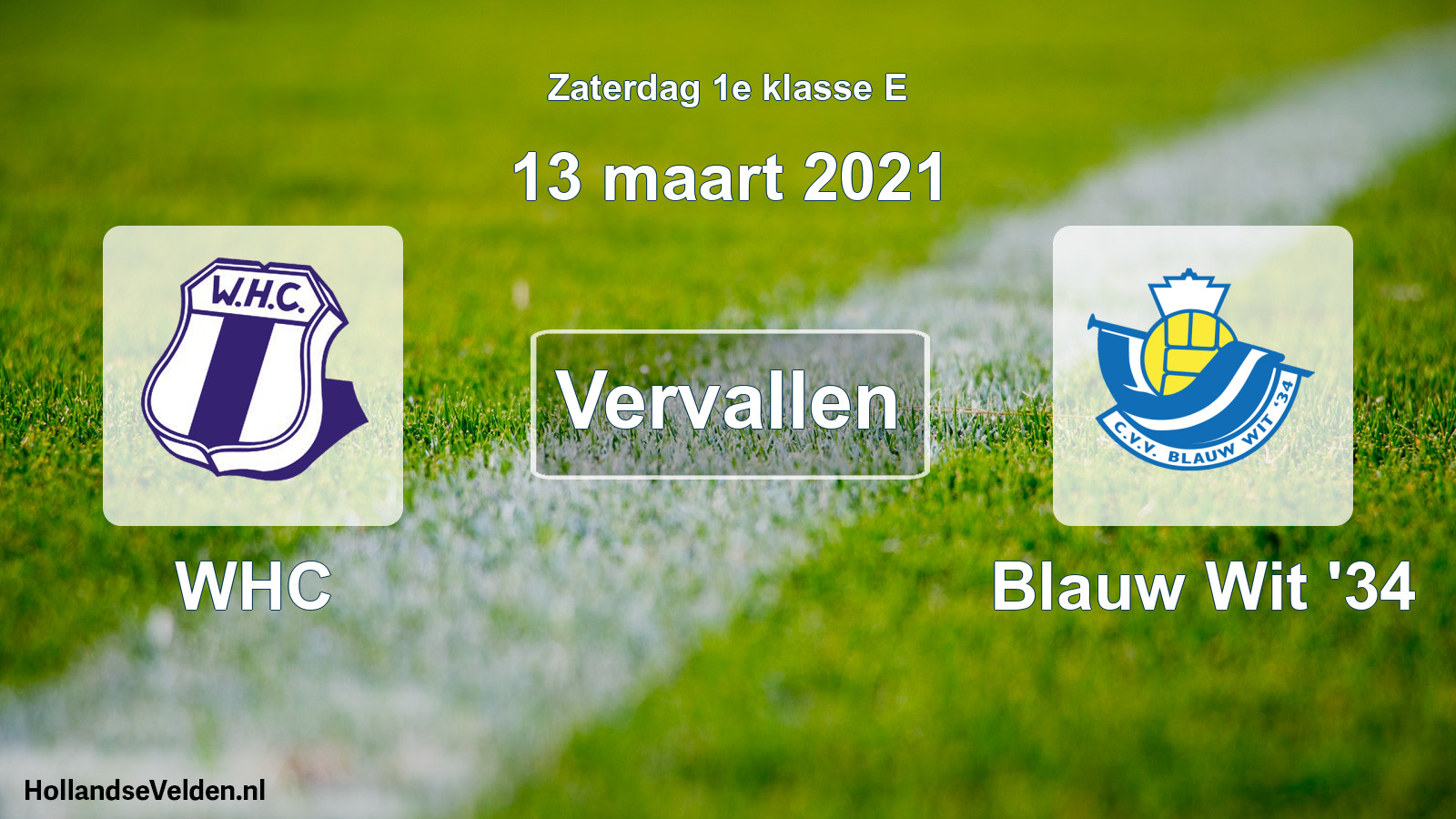 Scheduled Match: WHC - Blauw Wit '34 (13 March 2021)