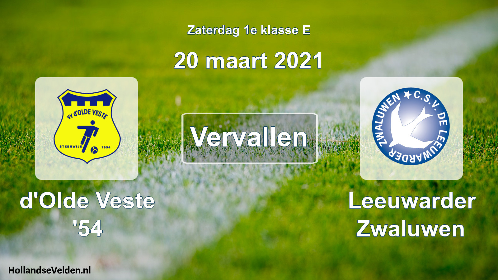 Scheduled Match: d'Olde Veste '54 - Leeuwarder Zwaluwen (20 March 2021)