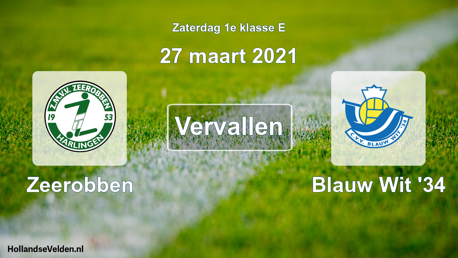 Scheduled Match: Zeerobben - Blauw Wit '34 (27 March 2021)