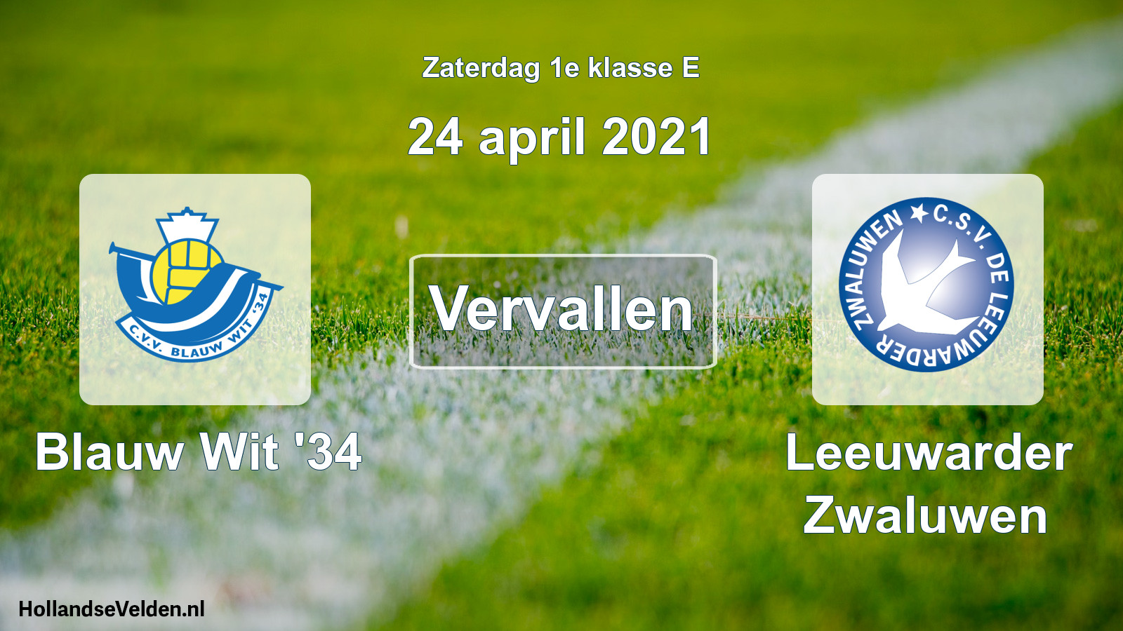 Scheduled Match: Blauw Wit '34 - Leeuwarder Zwaluwen (24 April 2021)