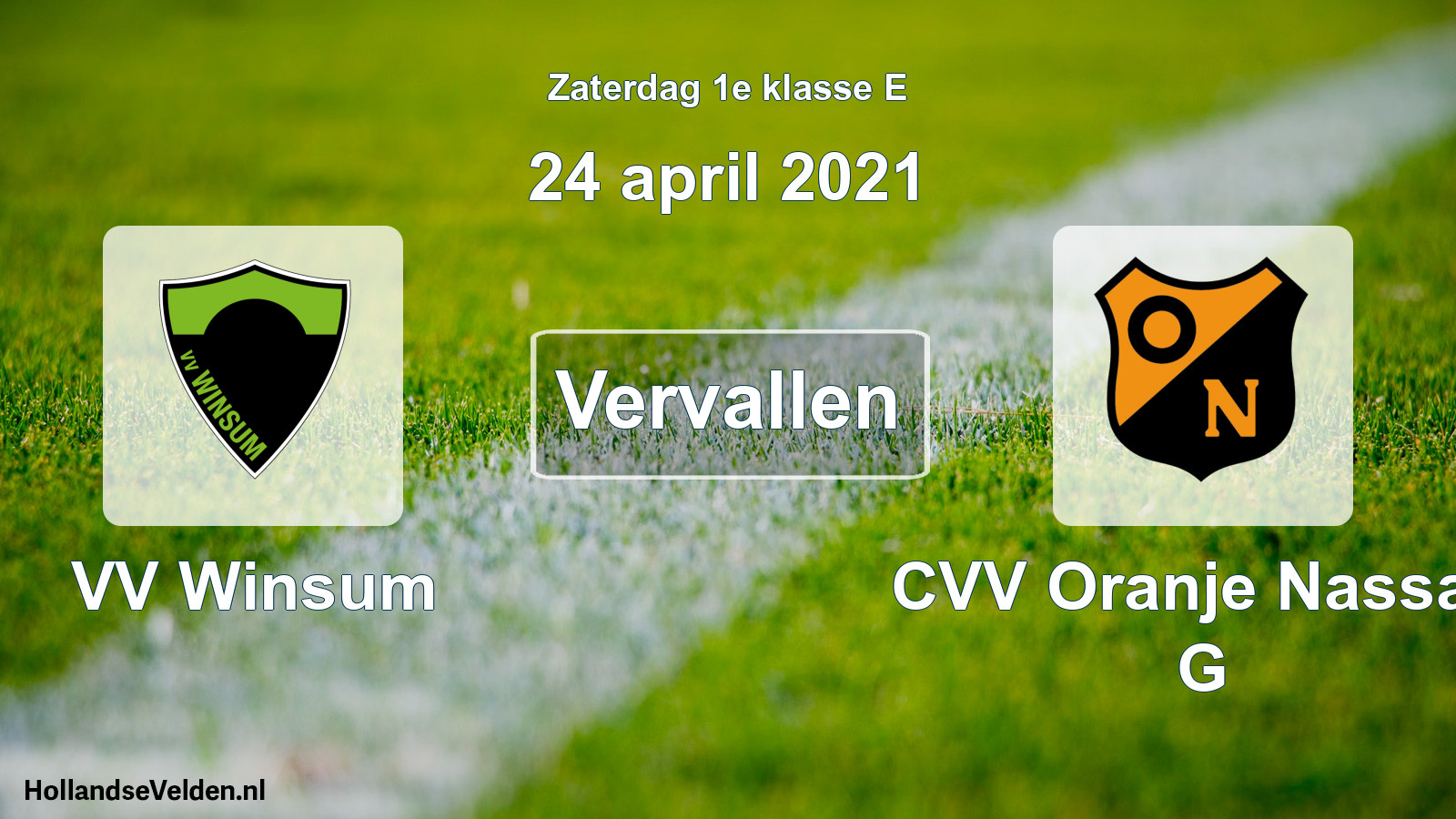 Scheduled Match: VV Winsum - CVV Oranje Nassau G (24 April 2021)