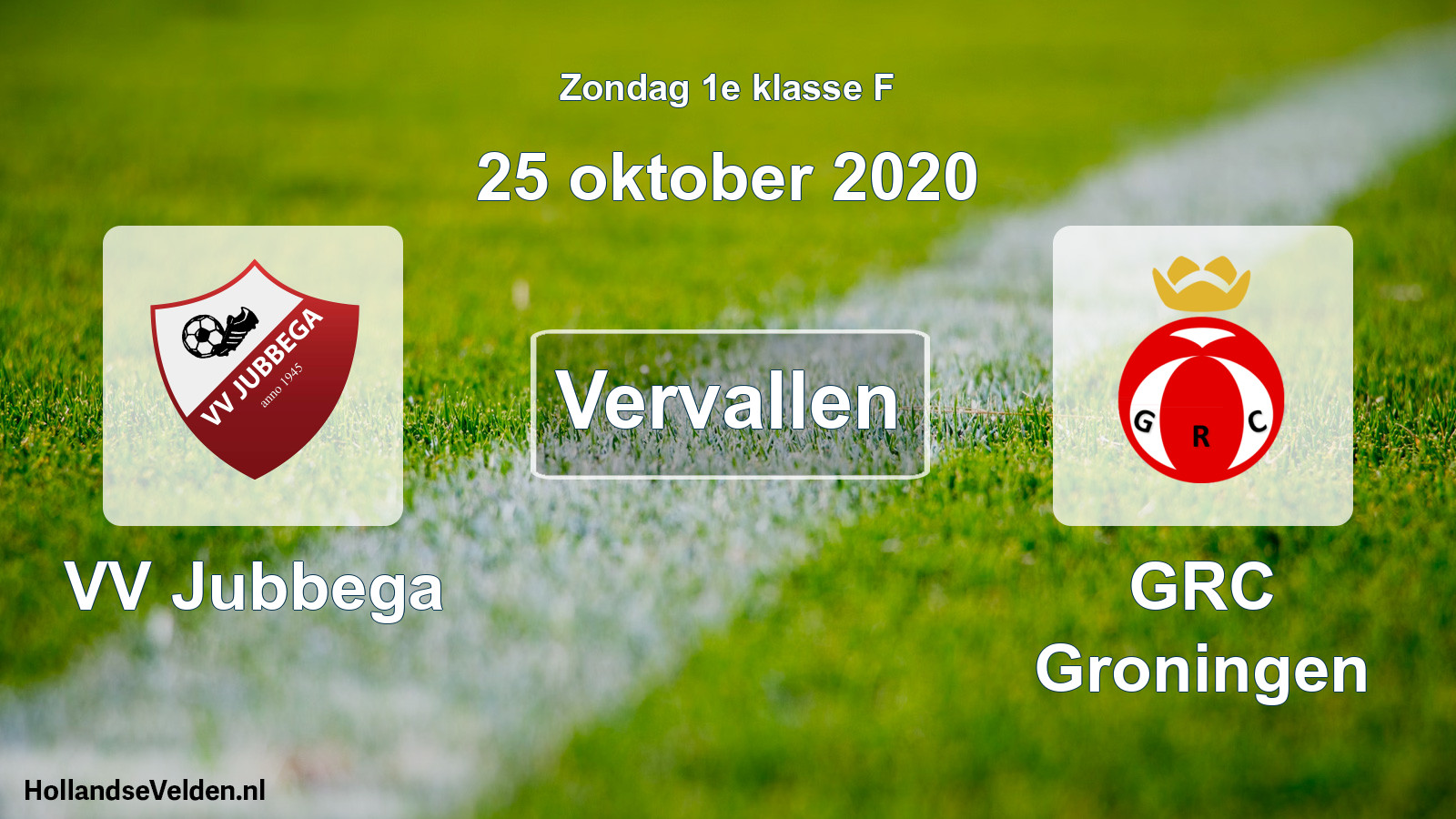 Scheduled Match: VV Jubbega - GRC Groningen (25 October 2020)