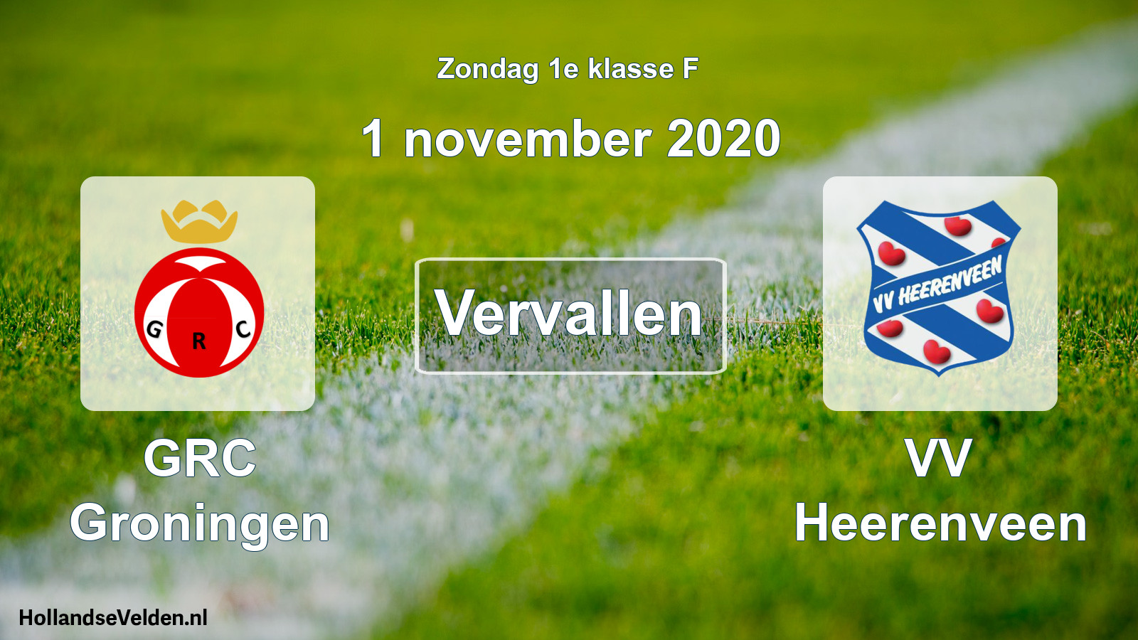 Scheduled Match: GRC Groningen - VV Heerenveen (1 November 2020)