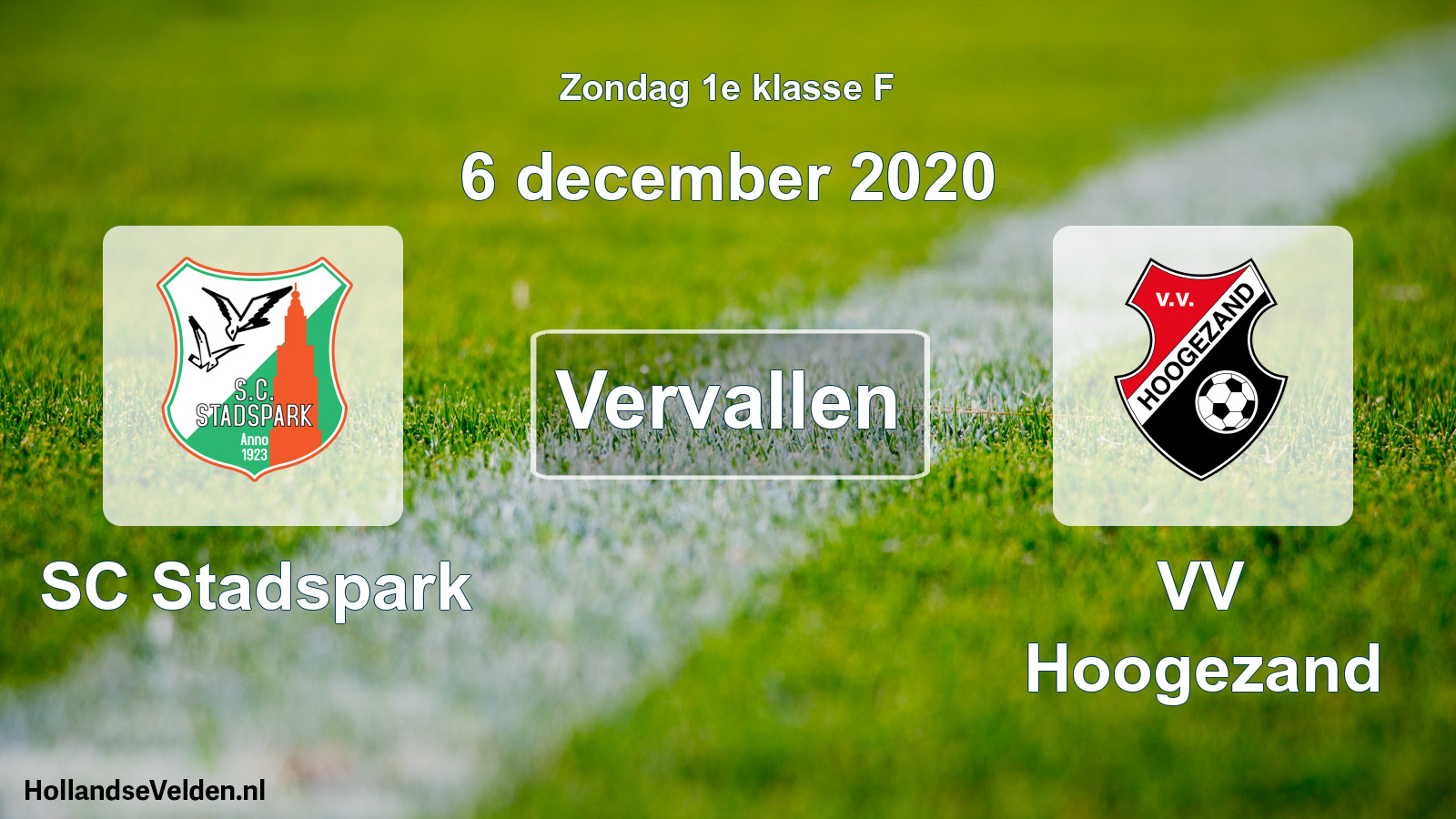 Scheduled Match: SC Stadspark - VV Hoogezand (6 December 2020)