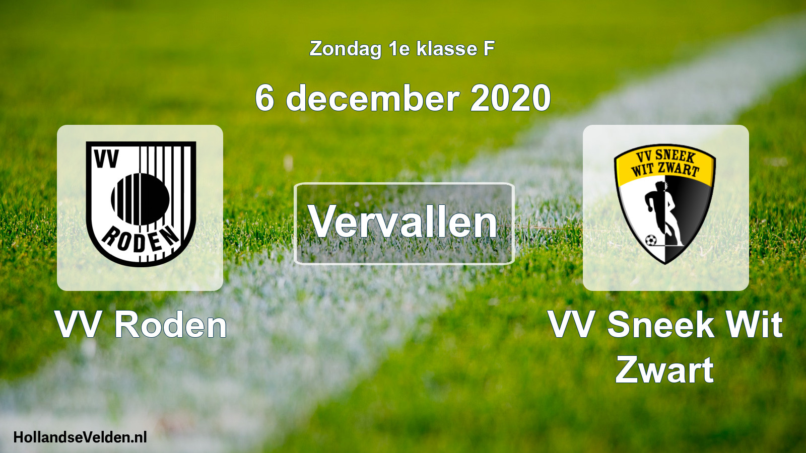 Scheduled Match: VV Roden - VV Sneek Wit Zwart (6 December 2020)