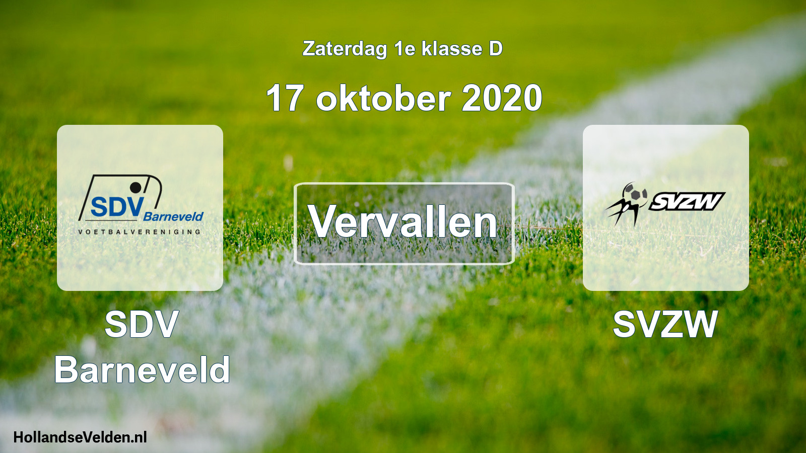 Scheduled Match: SDV Barneveld - SVZW (17 October 2020)