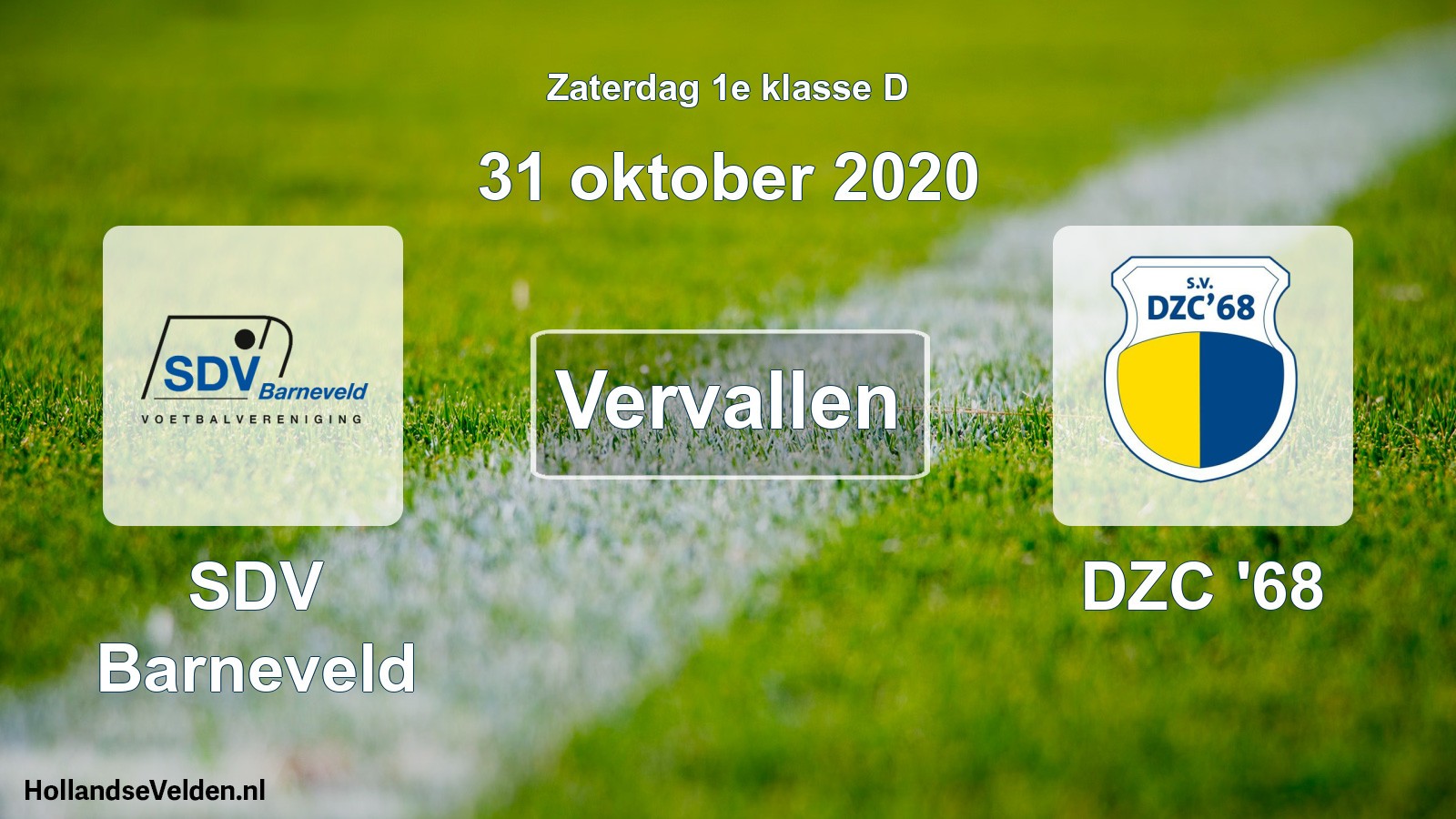 Scheduled Match: SDV Barneveld - DZC '68 (31 October 2020)