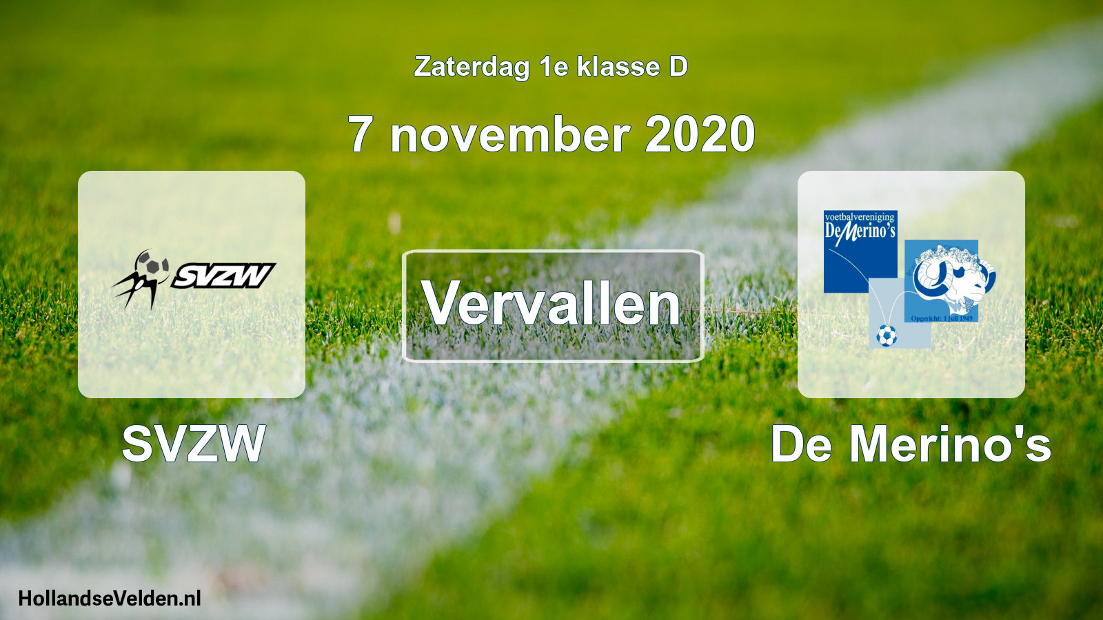 Scheduled Match: SVZW - De Merino's (7 November 2020)