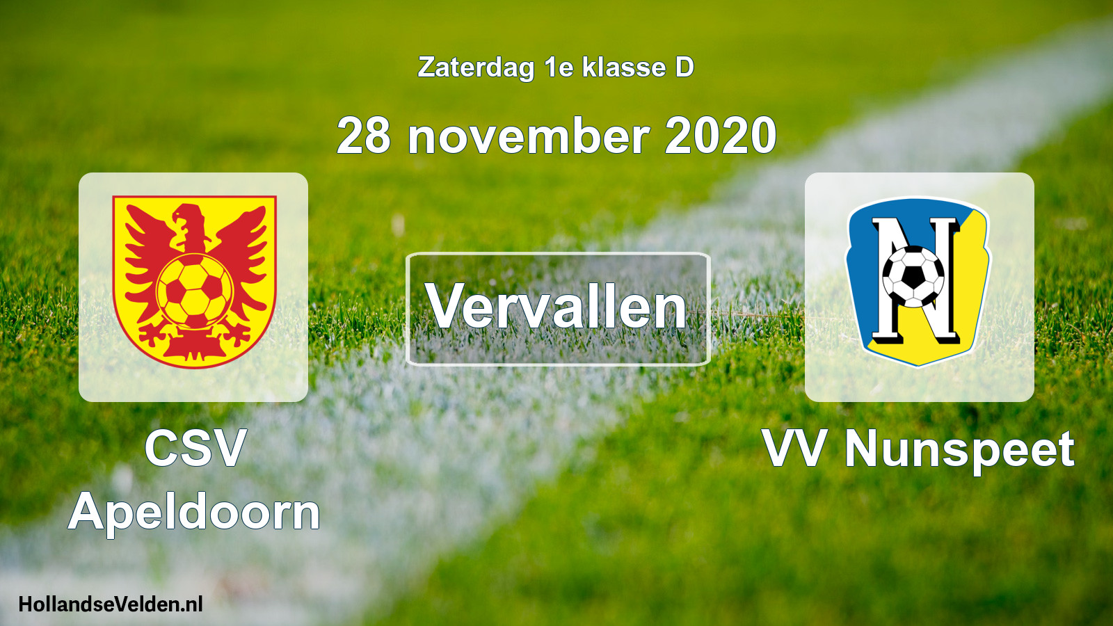Scheduled Match: CSV Apeldoorn - VV Nunspeet (28 November 2020)