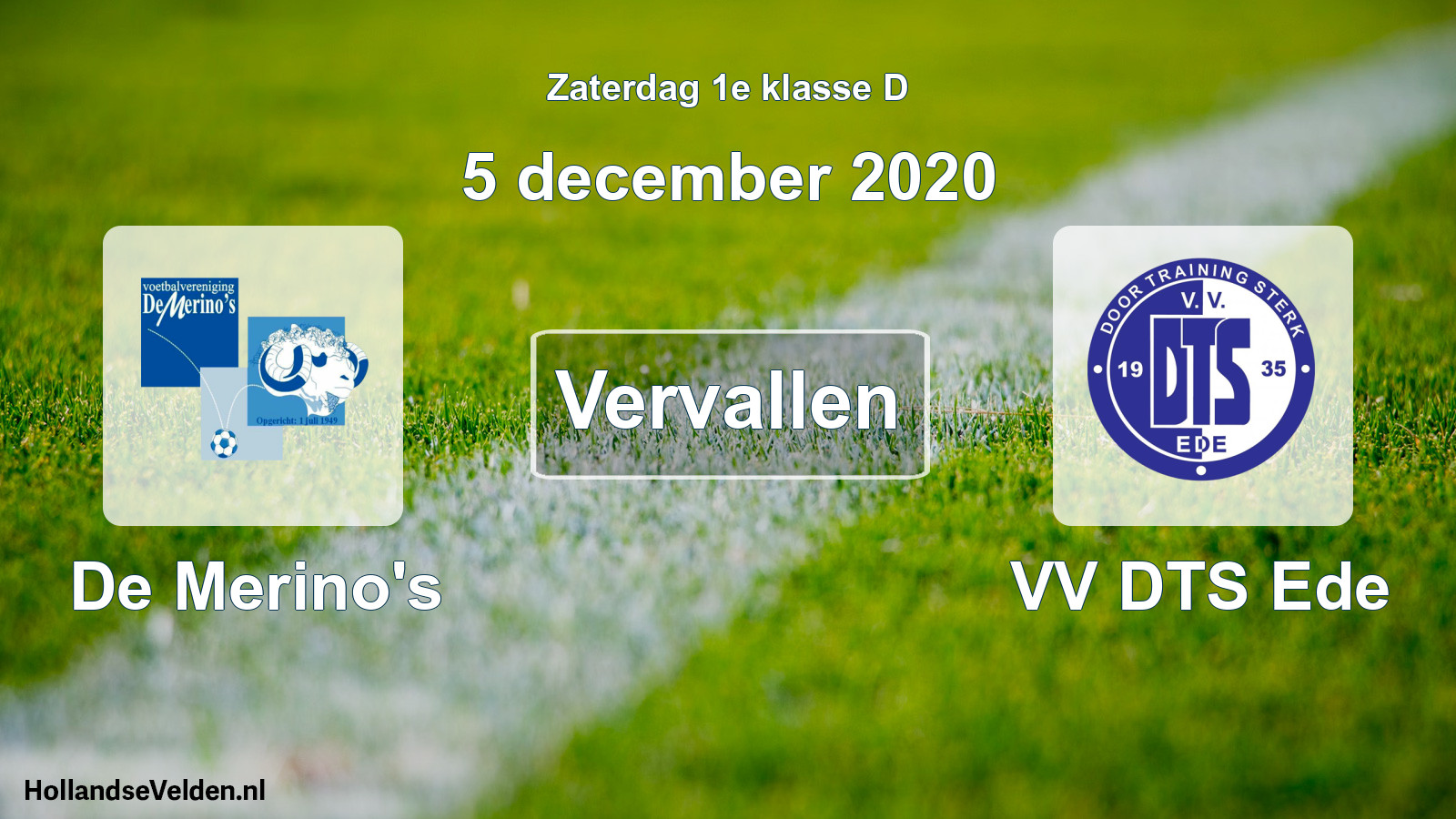 Scheduled Match: De Merino's - VV DTS Ede (5 December 2020)