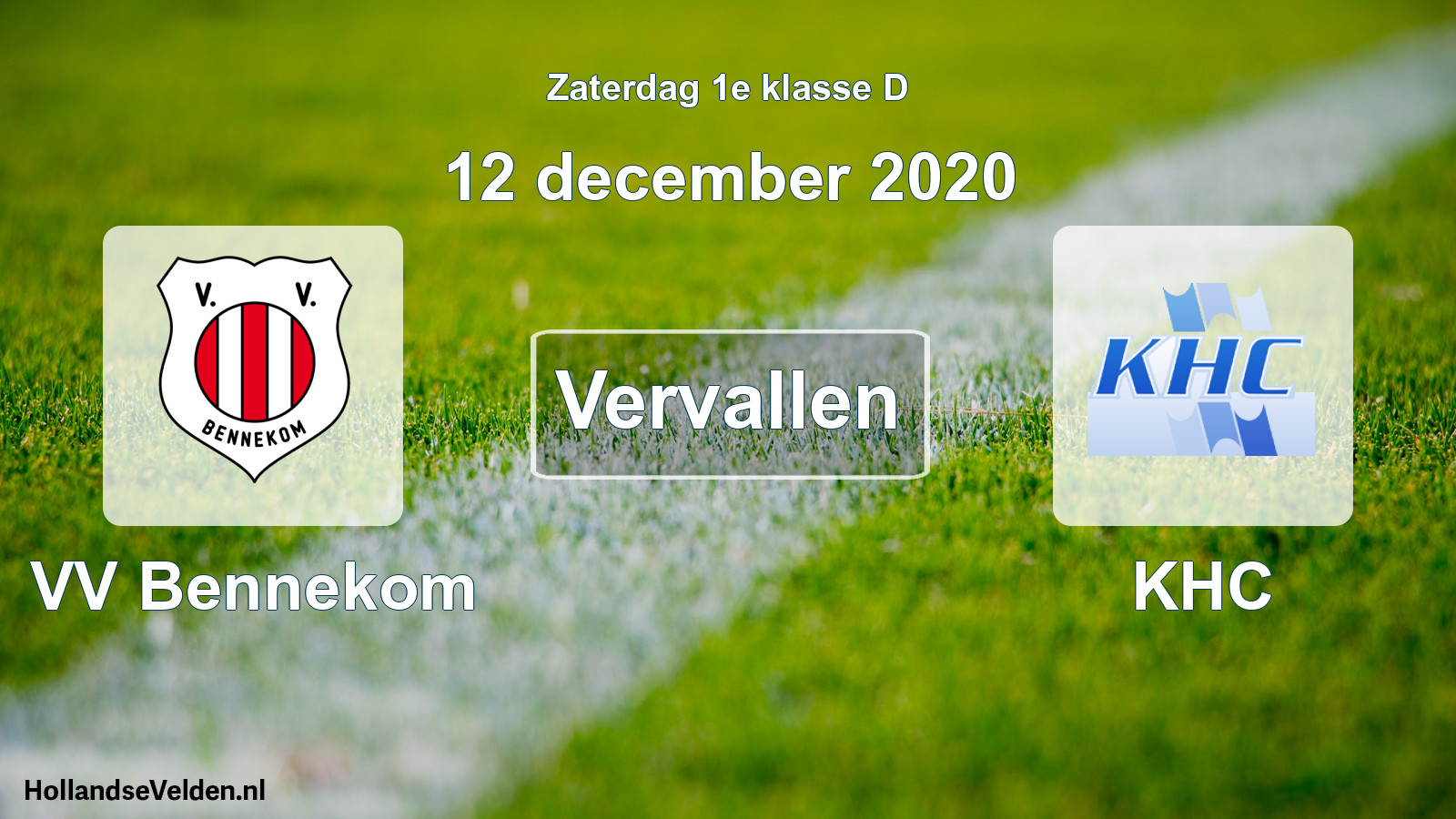 Scheduled Match: VV Bennekom - KHC (12 December 2020)