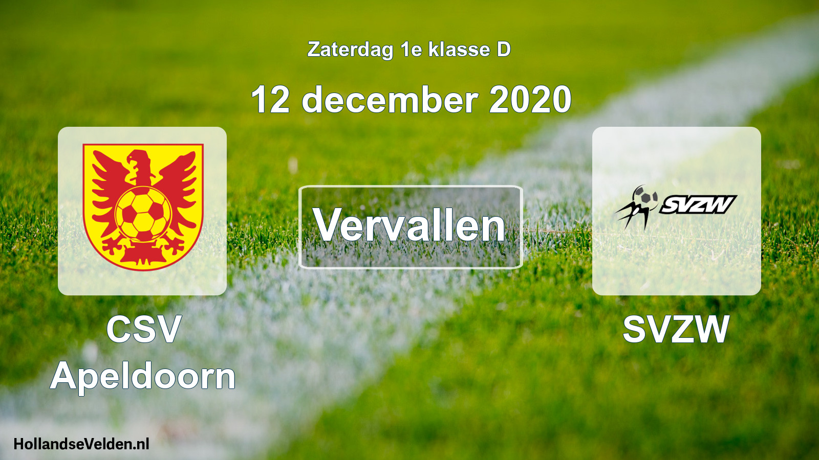 Scheduled Match: CSV Apeldoorn - SVZW (12 December 2020)