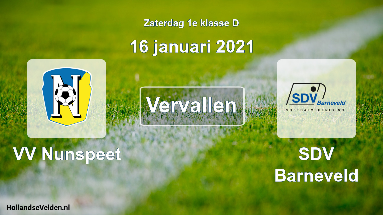 Scheduled Match: VV Nunspeet - SDV Barneveld (16 January 2021)