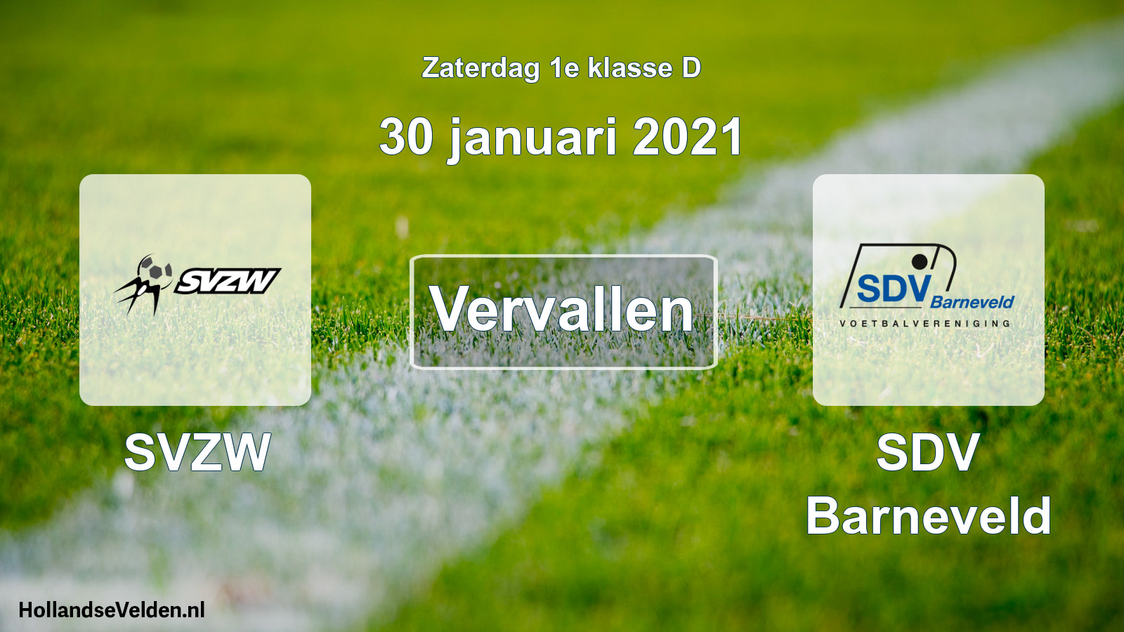 Scheduled Match: SVZW - SDV Barneveld (30 January 2021)