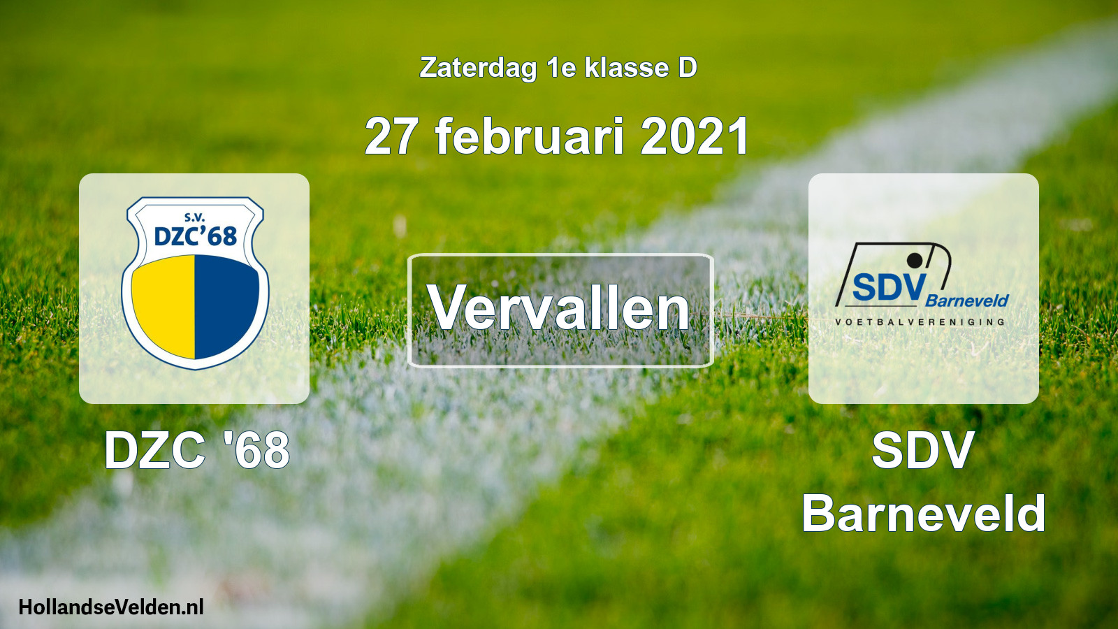 Scheduled Match: DZC '68 - SDV Barneveld (27 February 2021)