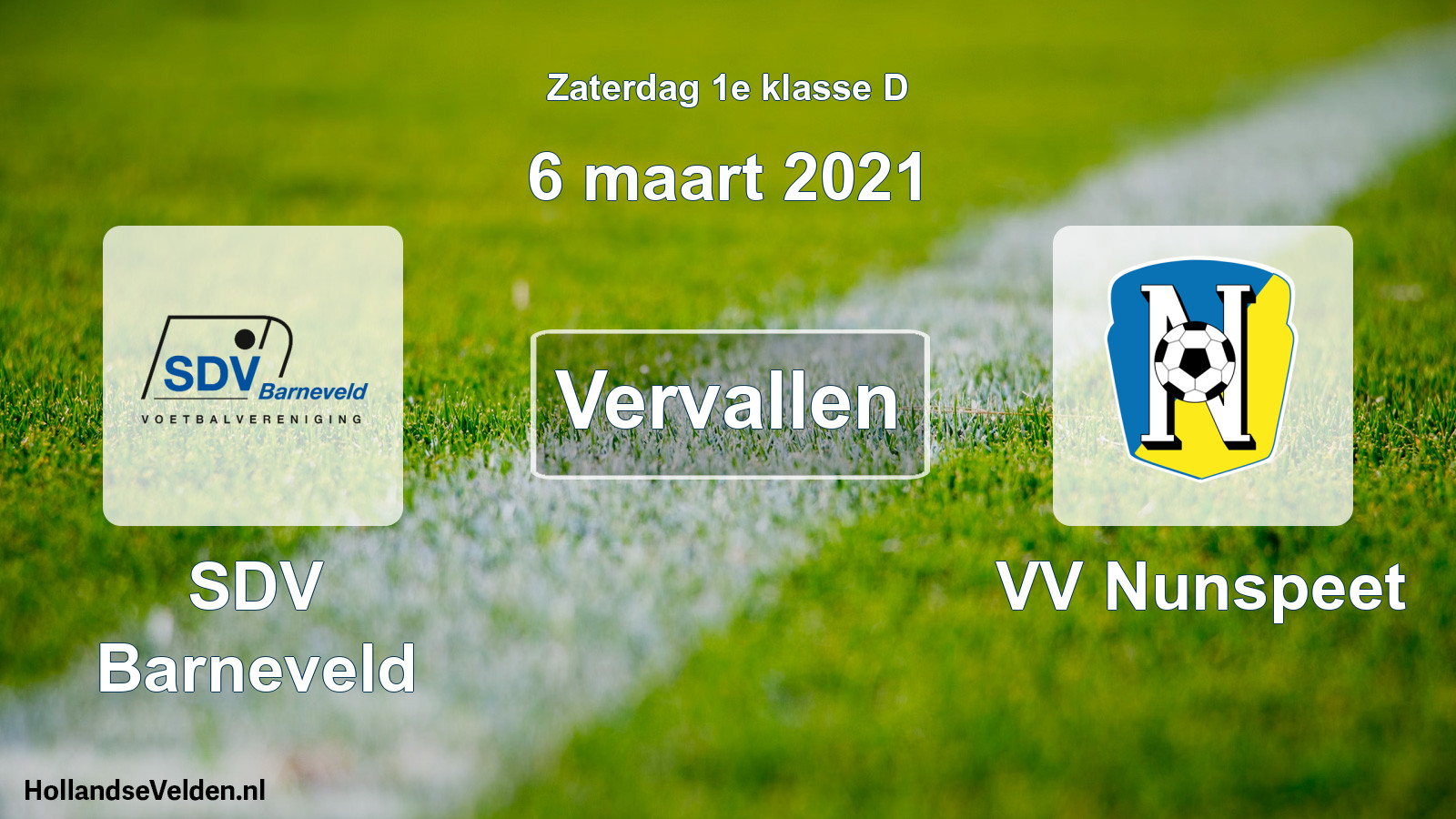 Scheduled Match: SDV Barneveld - VV Nunspeet (6 March 2021)