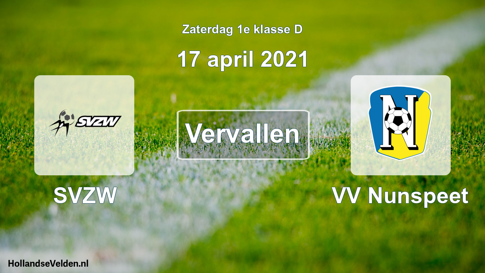 Scheduled Match: SVZW - VV Nunspeet (17 April 2021)