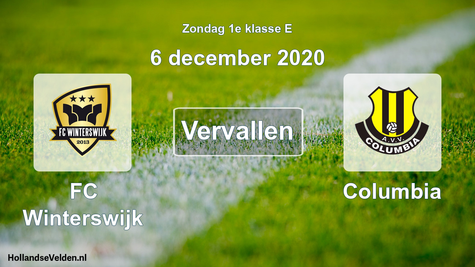 Scheduled Match: FC Winterswijk - Columbia (6 December 2020)
