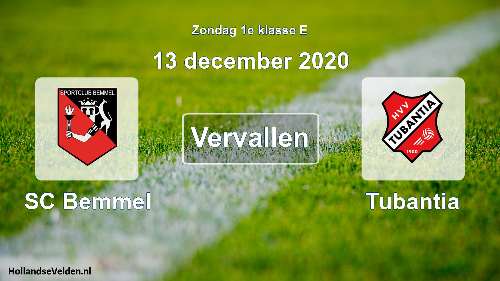 Scheduled Match: SC Bemmel - Tubantia (13 December 2020)