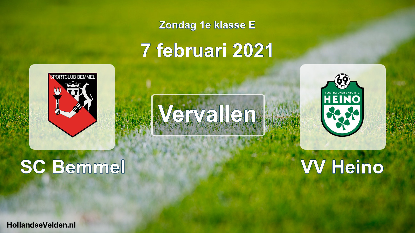 Scheduled Match: SC Bemmel - VV Heino (7 February 2021)
