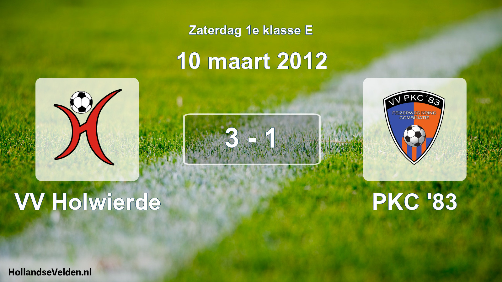 Total number of matches played: VV Holwierde - PKC '83 3 - 1 (10 March 2012)