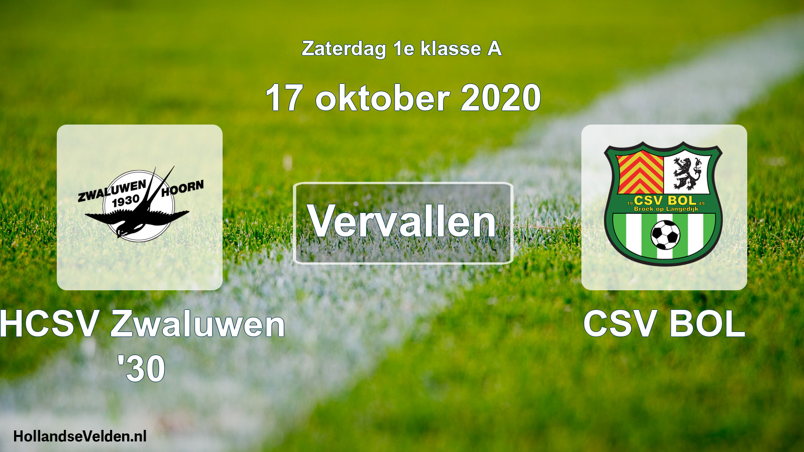 Scheduled Match: Zwaluwen '30 - CSV BOL (17 October 2020)