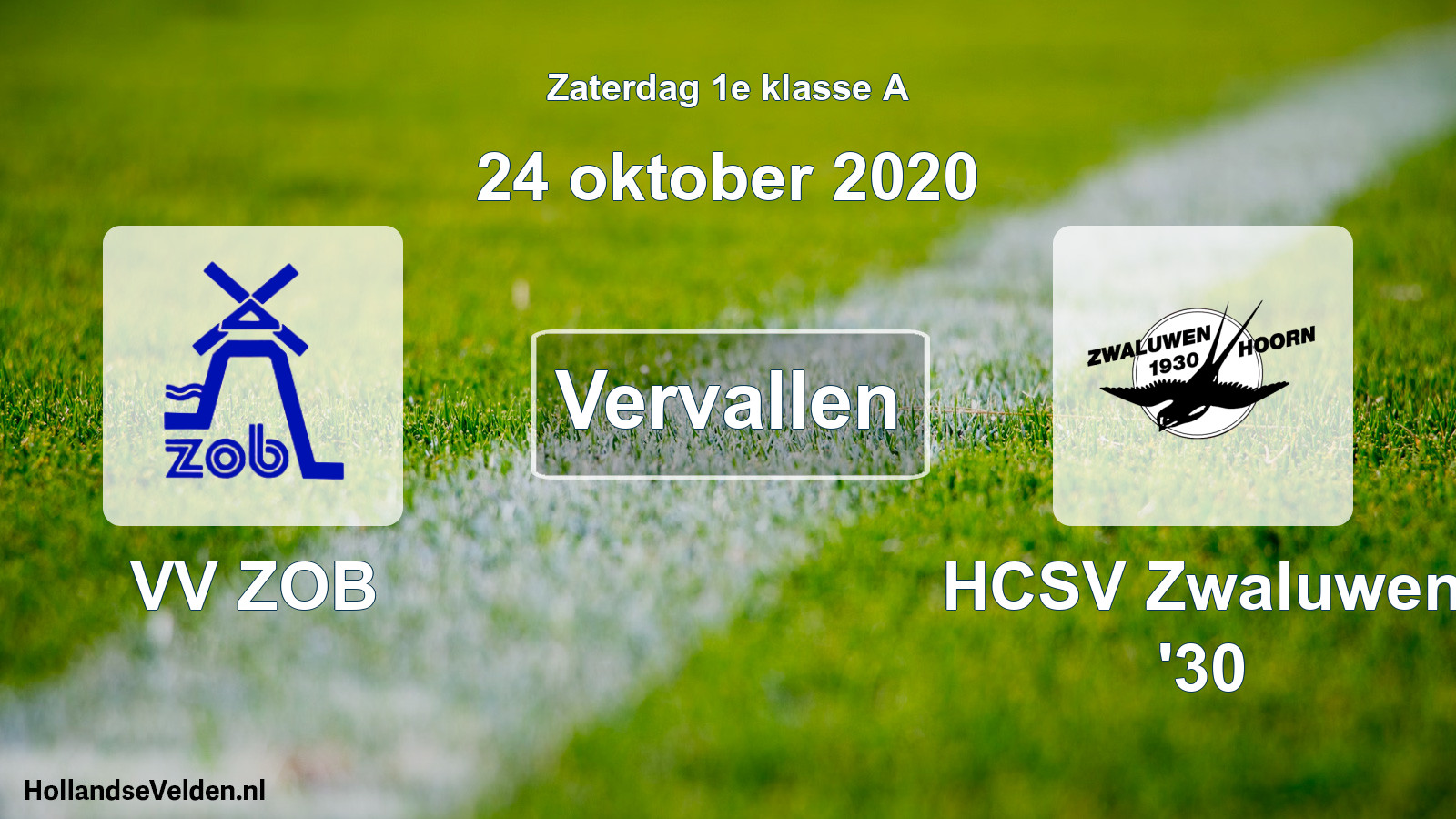 Scheduled Match: VV ZOB - Zwaluwen '30 (24 October 2020)