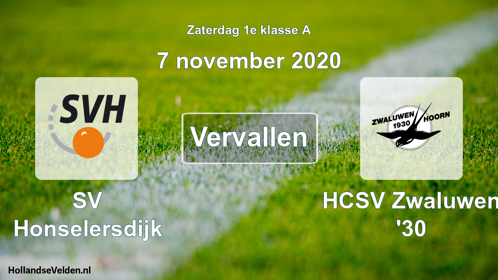 Scheduled Match: SV Honselersdijk - Zwaluwen '30 (7 November 2020)