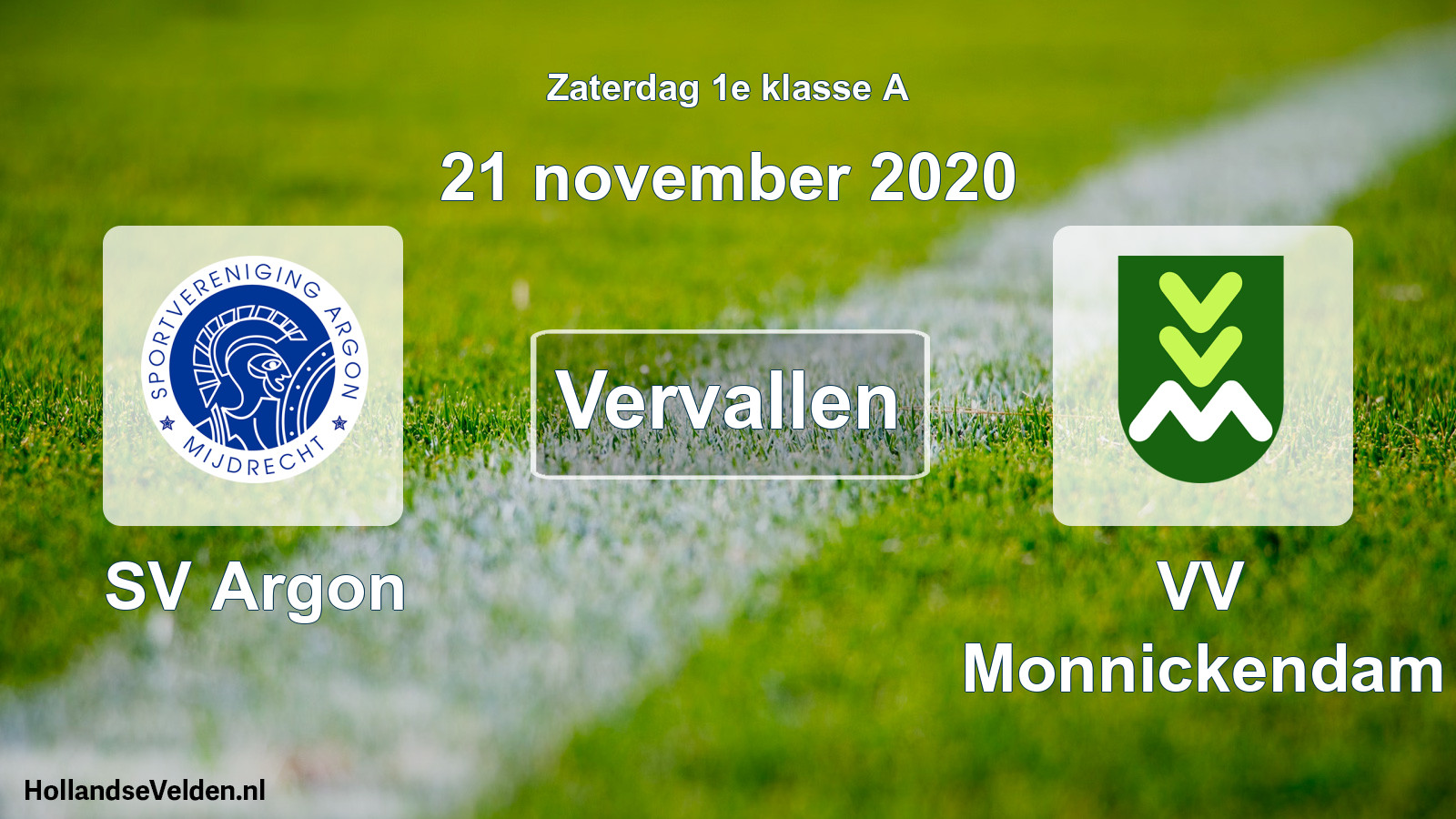 Scheduled Match: SV Argon - VV Monnickendam (21 November 2020)