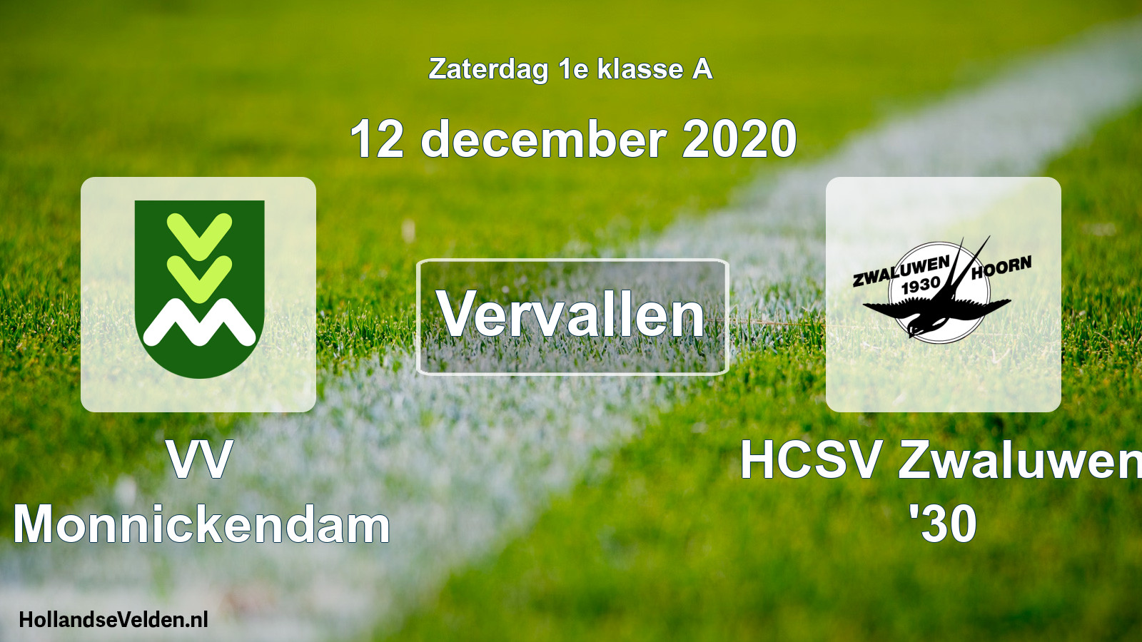 Scheduled Match: VV Monnickendam - Zwaluwen '30 (12 December 2020)