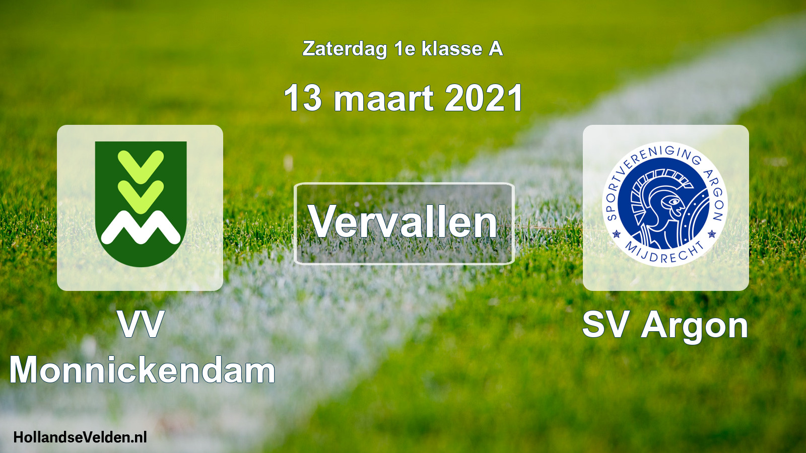 Scheduled Match: VV Monnickendam - SV Argon (13 March 2021)