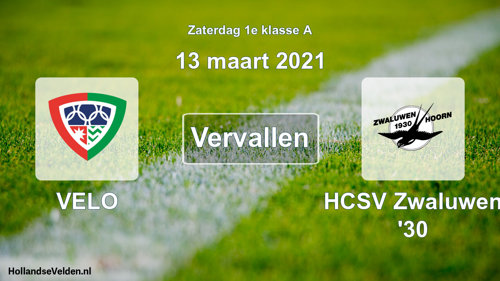 Scheduled Match: VELO - Zwaluwen '30 (13 March 2021)
