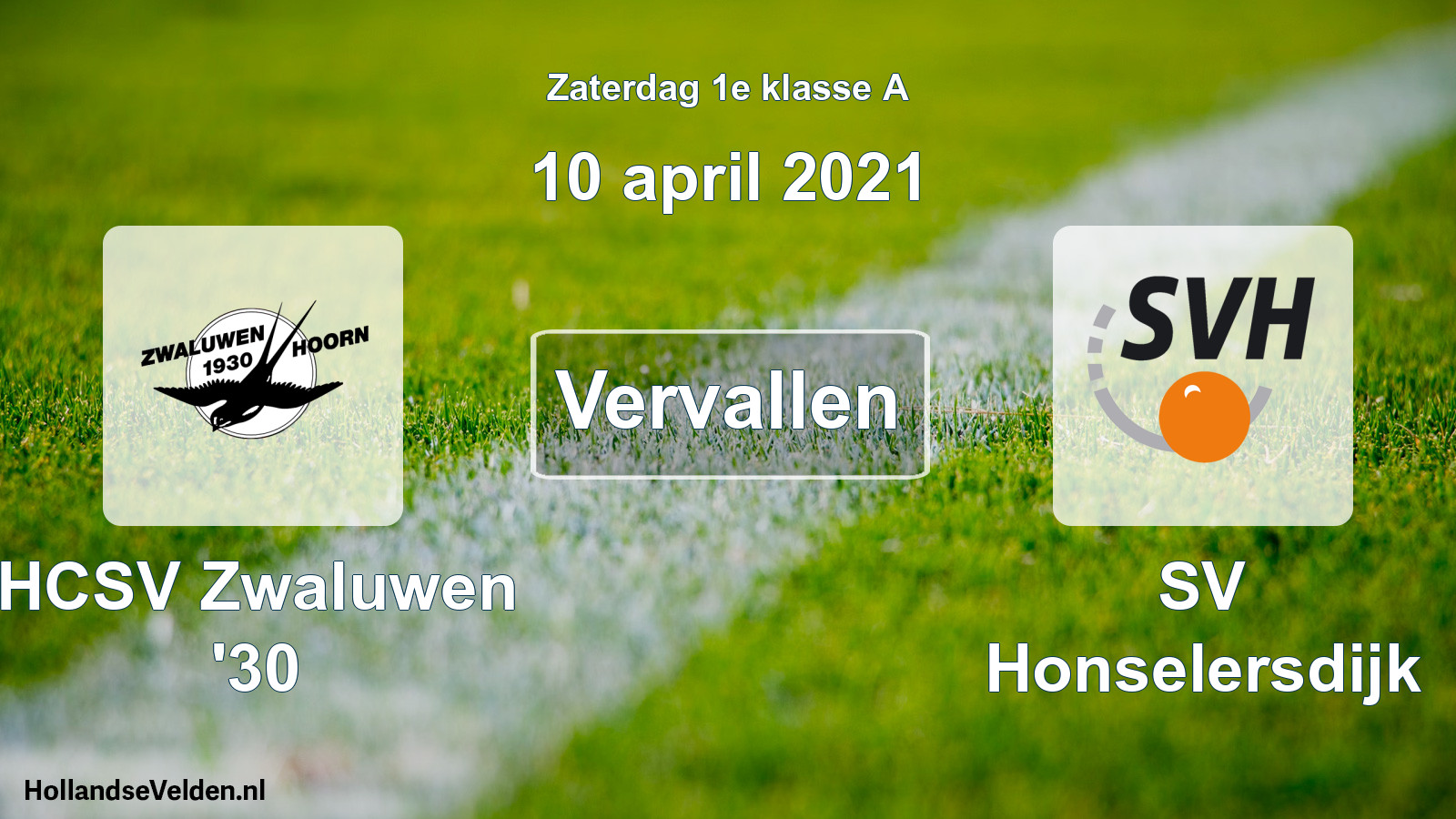 Scheduled Match: Zwaluwen '30 - SV Honselersdijk (10 April 2021)