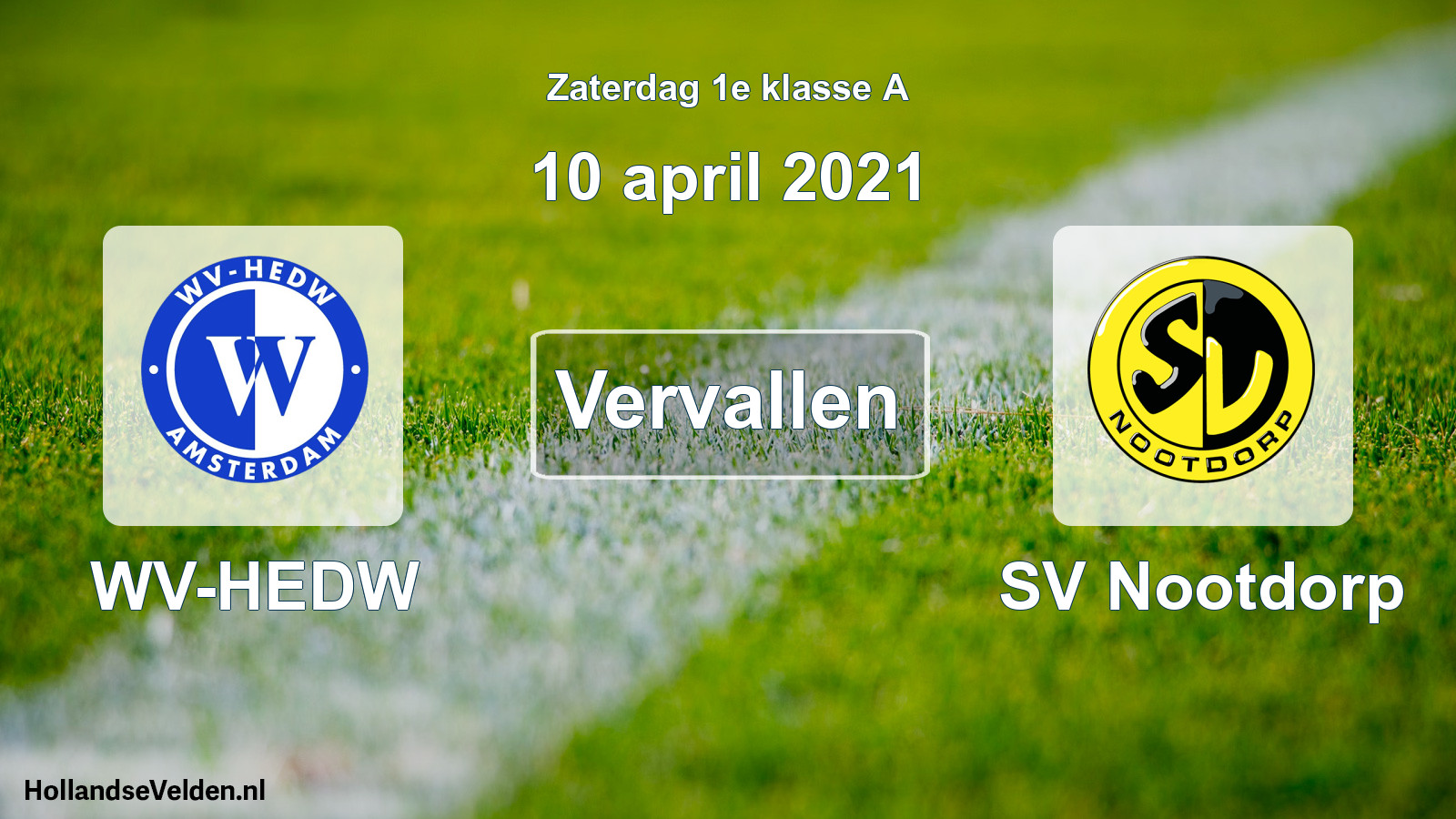 Scheduled Match: WV-HEDW - SV Nootdorp (10 April 2021)