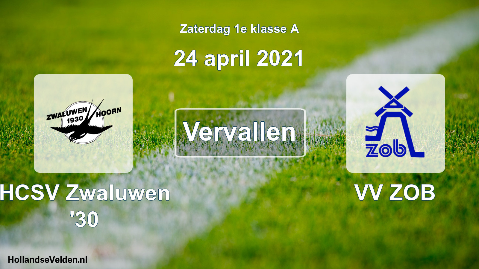Scheduled Match: Zwaluwen '30 - VV ZOB (24 April 2021)